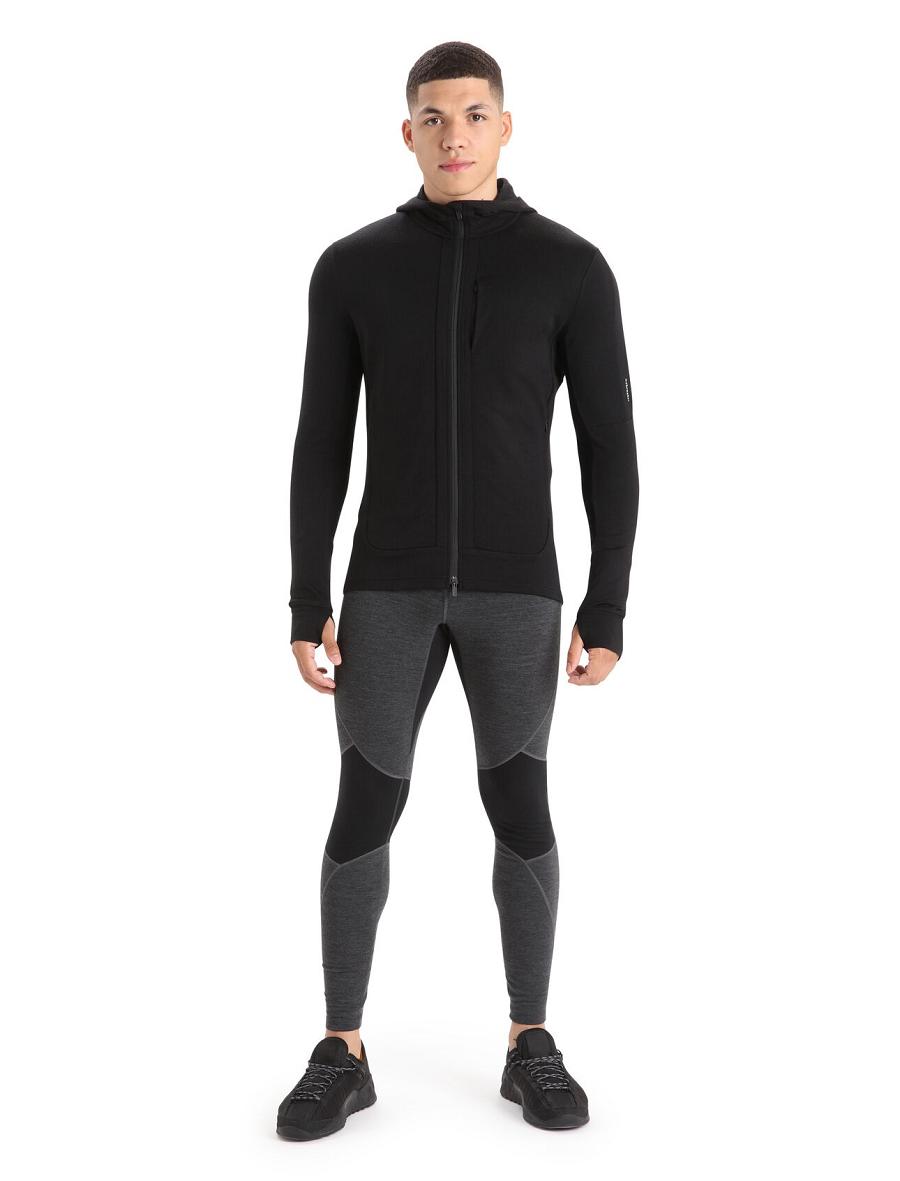 Men's Icebreaker Merino Quantum III Long Sleeve Zip Hoodie Black | CA 1677EBCX